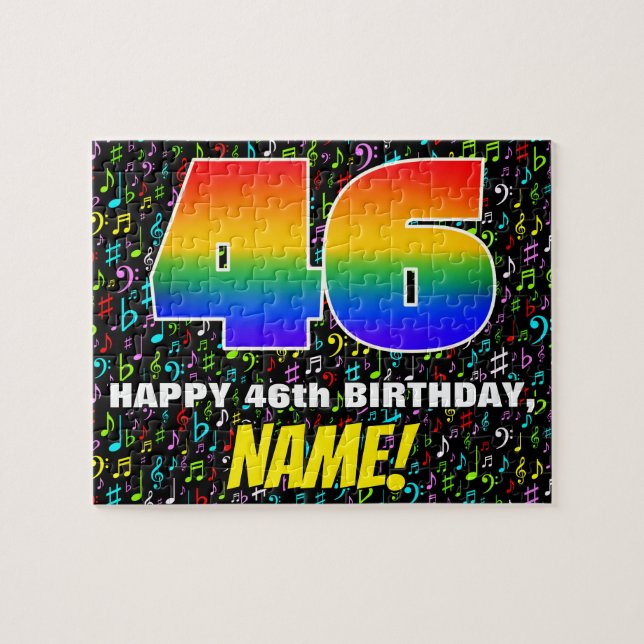 46th Birthday — Fun, Colorful Music Symbols & “46” Jigsaw Puzzle (Horizontal)