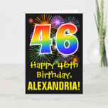 [ Thumbnail: 46th Birthday: Fun Fireworks Pattern + Rainbow 46 Card ]