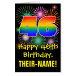 [ Thumbnail: 46th Birthday: Fun Fireworks Pattern & Rainbow 46 Card ]