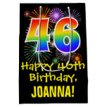 [ Thumbnail: 46th Birthday: Fun Fireworks Pattern + Rainbow 46 Gift Bag ]
