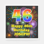 [ Thumbnail: 46th Birthday: Fun Fireworks Pattern + Rainbow 46 Napkins ]