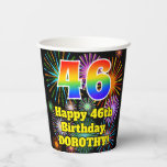 [ Thumbnail: 46th Birthday: Fun Fireworks Pattern + Rainbow 46 Paper Cups ]