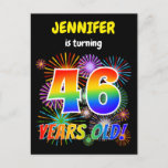 [ Thumbnail: 46th Birthday - Fun Fireworks, Rainbow Look "46" Postcard ]