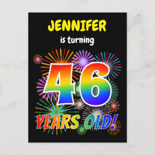 46th Birthday - Fun Fireworks, Rainbow Look "46" Postcard