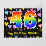 [ Thumbnail: 46th Birthday: Fun Hearts Pattern, Rainbow 46 Postcard ]