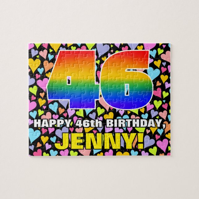46th Birthday — Fun, Loving Heart Shapes + “46” Jigsaw Puzzle (Horizontal)