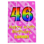 [ Thumbnail: 46th Birthday: Fun Pink Hearts Stripes; Rainbow 46 Gift Bag ]