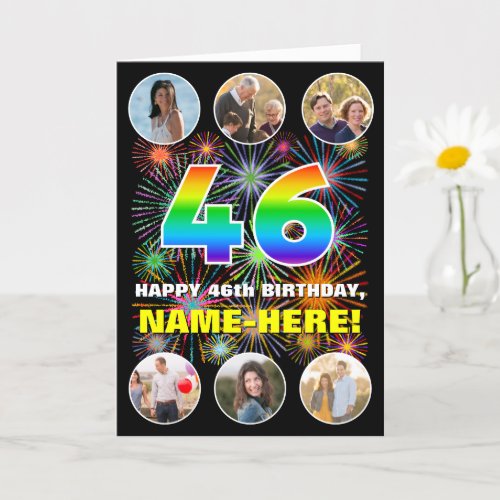 46th Birthday Fun Rainbow  Custom Name  Photos Card