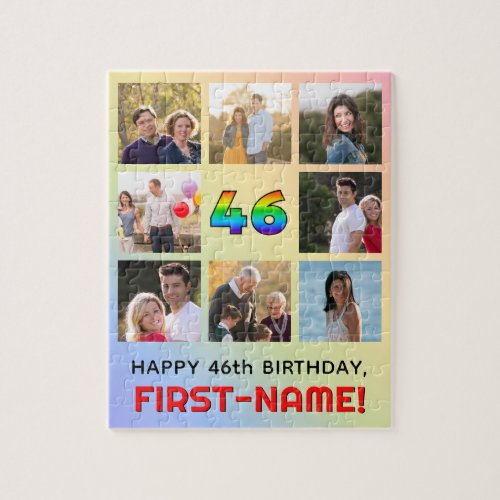 46th Birthday Fun Rainbow  Custom Name  Photos Jigsaw Puzzle