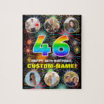[ Thumbnail: 46th Birthday: Fun Rainbow #, Custom Name + Photos Jigsaw Puzzle ]