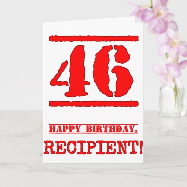 46th Birthday: Fun, Red Rubber Stamp Inspired Look Card (Orchid)