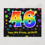 [ Thumbnail: 46th Birthday: Fun Stars Pattern, Rainbow 46, Name Postcard ]