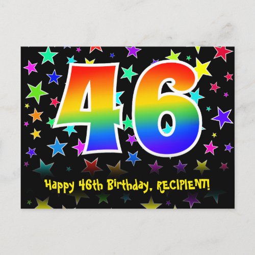 46th Birthday Fun Stars Pattern Rainbow 46 Name Postcard