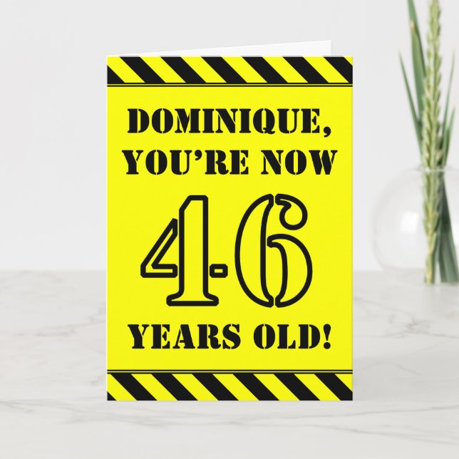 46th Birthday: Fun Stencil Style Text, Custom Name Card (Front)
