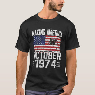 46th Birthday Gift October 1974 American Flag 46 Y T-Shirt