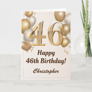 46th Birthday Gold Balloons and Confetti Birthday Card