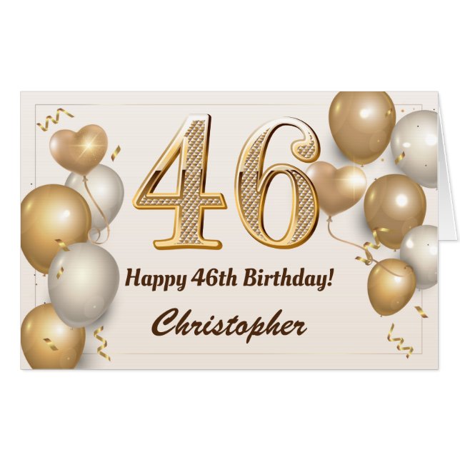 46th Birthday Gold Balloons Confetti Extra Large Card (Front Horizontal)