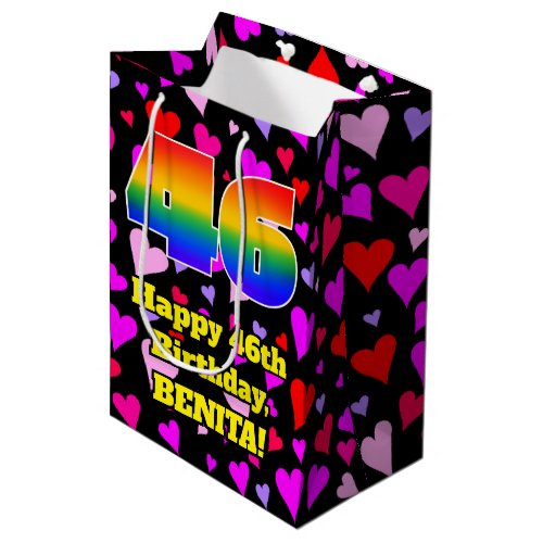 46th Birthday Loving Hearts Pattern Rainbow  46 Medium Gift Bag