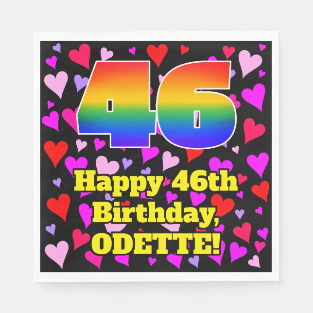 46th Birthday: Loving Hearts Pattern, Rainbow # 46 Napkins (Front)