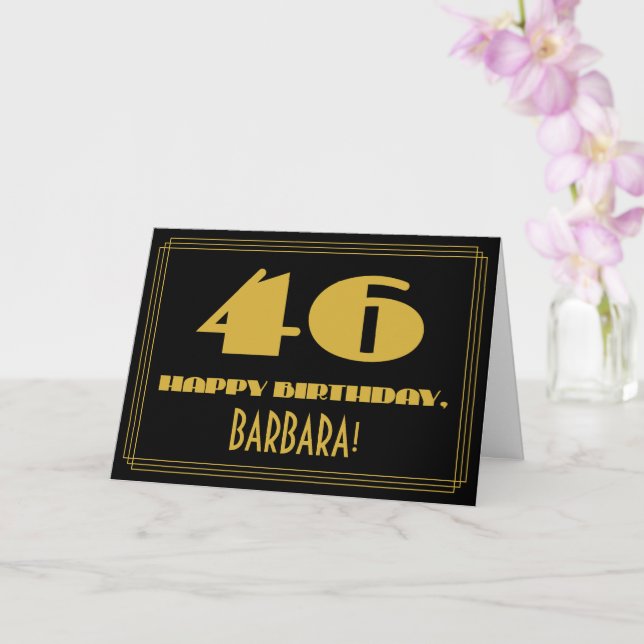 46th Birthday: Name + Art Deco Inspired Look "46" Card (Orchid)