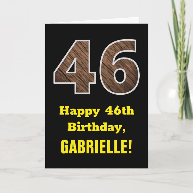 46th Birthday: Name, Faux Wood Grain Pattern "46" Card (Front)
