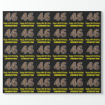 [ Thumbnail: 46th Birthday: Name & Faux Wood Grain Pattern "46" Wrapping Paper ]