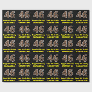 46th Birthday: Name & Faux Wood Grain Pattern "46" Wrapping Paper