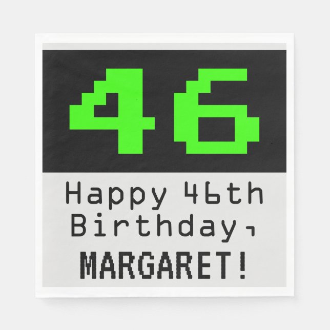 46th Birthday - Nerdy / Geeky Style "46" & Name Napkins (Front)