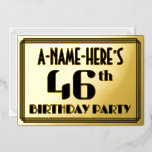 [ Thumbnail: 46th Birthday Party: Art Deco Look “46” and Name Invitation ]