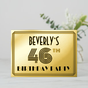 46th Birthday Party — Art Deco Style “46” & Name Foil Invitation