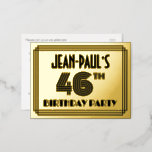 [ Thumbnail: 46th Birthday Party ~ Art Deco Style “46” + Name Postcard ]