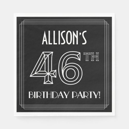 46th Birthday Party Art Deco Style  Custom Name Napkins