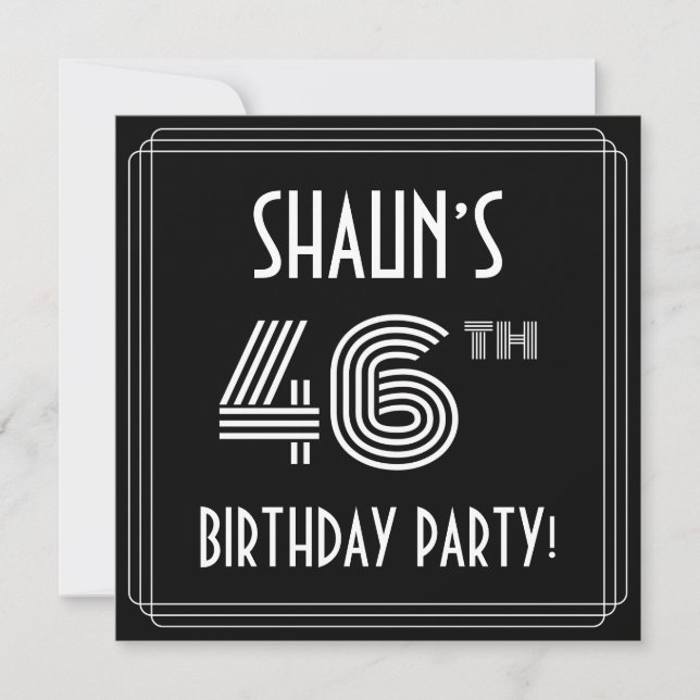 46th Birthday Party: Art Deco Style w/ Custom Name Invitation (Front)