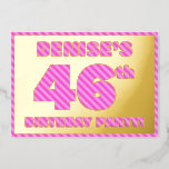 [ Thumbnail: 46th Birthday Party — Bold, Fun, Pink Stripes # 46 Invitation ]