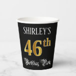 [ Thumbnail: 46th Birthday Party — Fancy Script, Faux Gold Look Paper Cups ]