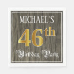 [ Thumbnail: 46th Birthday Party — Faux Gold & Faux Wood Looks Napkins ]