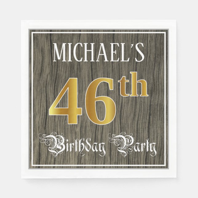 46th Birthday Party — Faux Gold & Faux Wood Looks Napkins (Front)