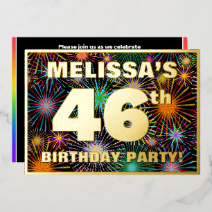 46th Birthday Party — Fun, Colorful Fireworks Look Foil Invitation