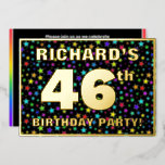 [ Thumbnail: 46th Birthday Party — Fun, Colorful Stars Pattern Invitation ]
