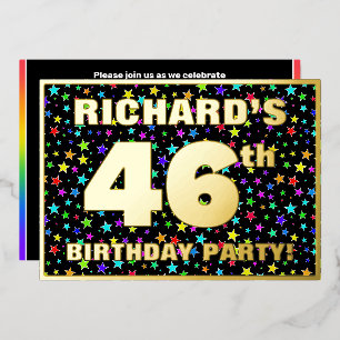 46th Birthday Party — Fun, Colorful Stars Pattern Foil Invitation
