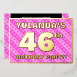 [ Thumbnail: 46th Birthday Party — Fun Pink Hearts and Stripes Invitation ]