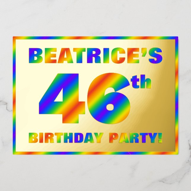 46th Birthday Party — Fun, Rainbow Spectrum “46” Foil Invitation (Front)