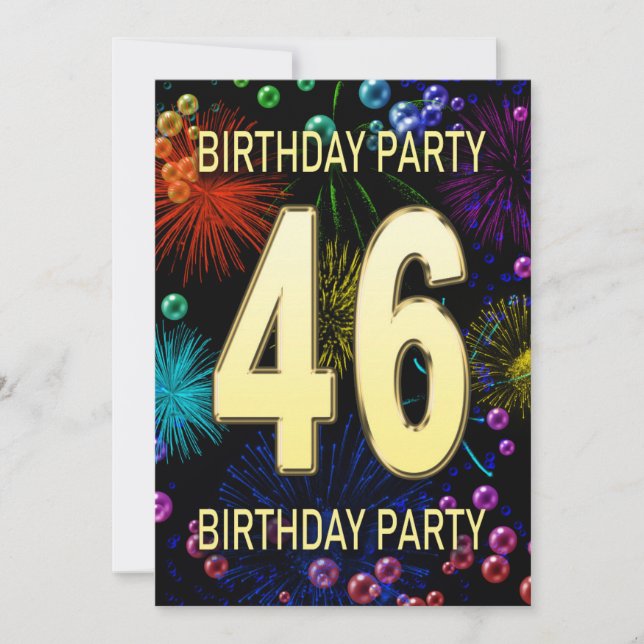 46th Birthday Party Invitation Fireworks Bubbles (Front)
