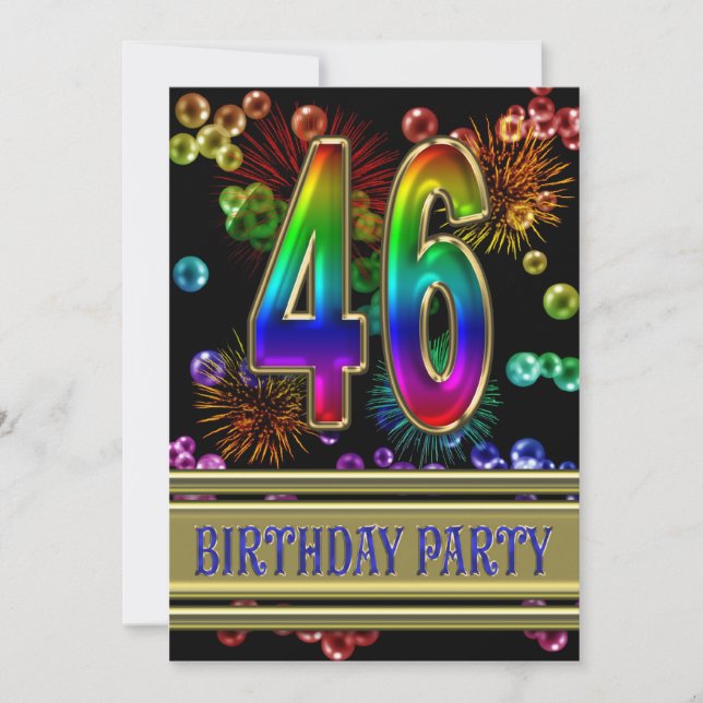 46th Birthday party Invitation with bubbles (Front)