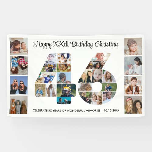 46th Birthday Party Number 46 Photo Collage Banner