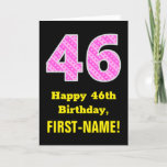[ Thumbnail: 46th Birthday: Pink Stripes and Hearts "46" + Name Card ]