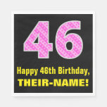 [ Thumbnail: 46th Birthday: Pink Stripes and Hearts "46" + Name Napkins ]