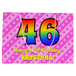 [ Thumbnail: 46th Birthday: Pink Stripes & Hearts, Rainbow # 46 Gift Bag ]