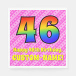 [ Thumbnail: 46th Birthday: Pink Stripes & Hearts, Rainbow # 46 Napkins ]