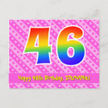 [ Thumbnail: 46th Birthday: Pink Stripes & Hearts, Rainbow 46 Postcard ]